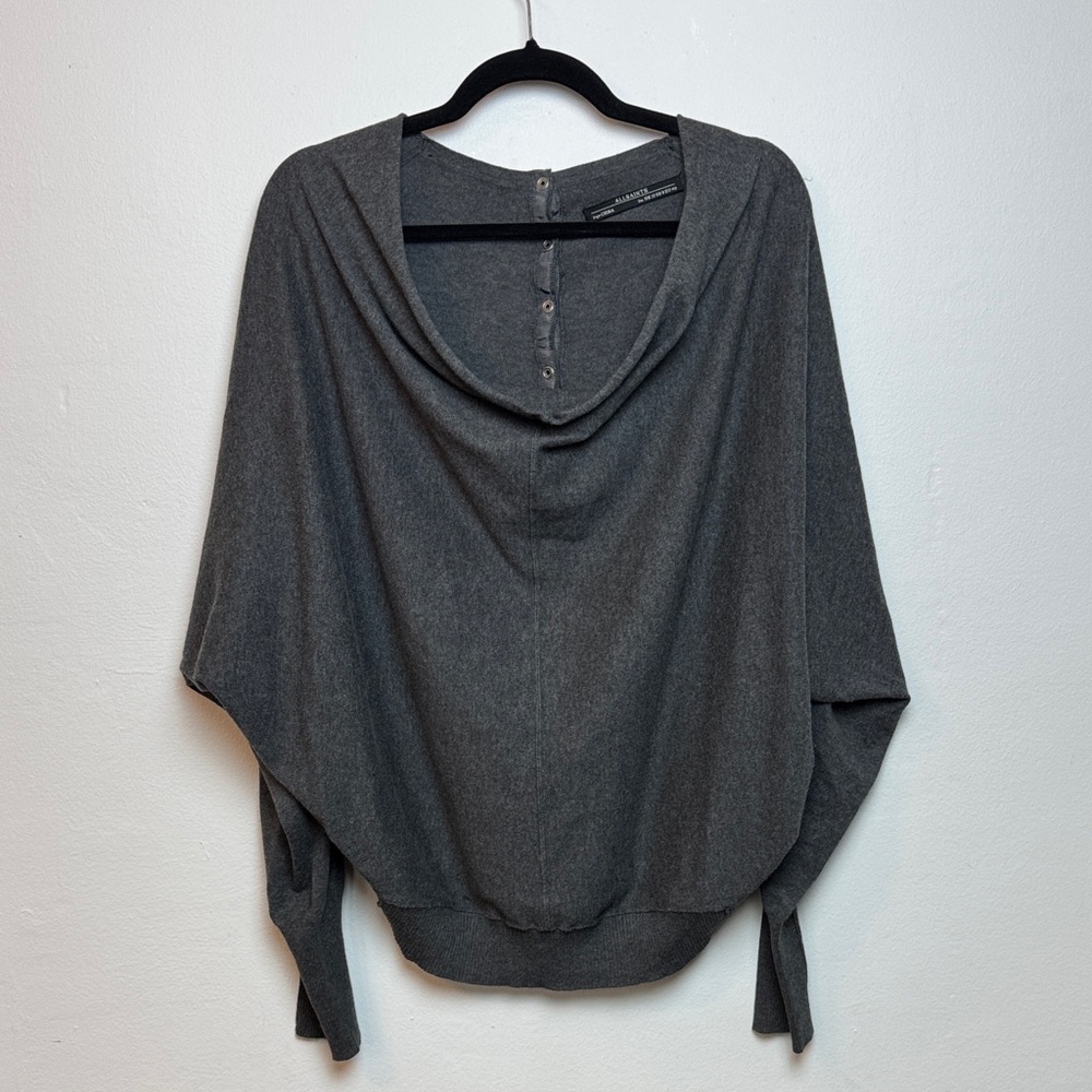 All Saints Gray ELGAR COWL NECK - Snap Back Dolman Sleeve Slouchy Sweater